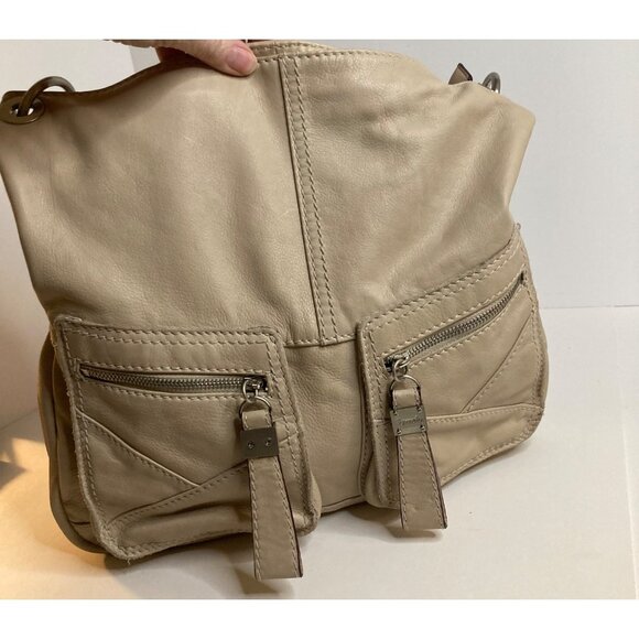 Womens Tignanello‎ Leather Hobo Tote Bag 14 x 14 x 2" 10" Handle Tan - Picture 2 of 13